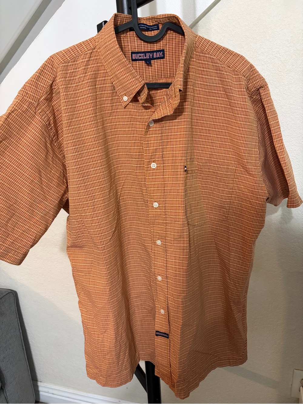 Buckley Bay Orange Plaid Short-Sleeve Button-Down Shirt